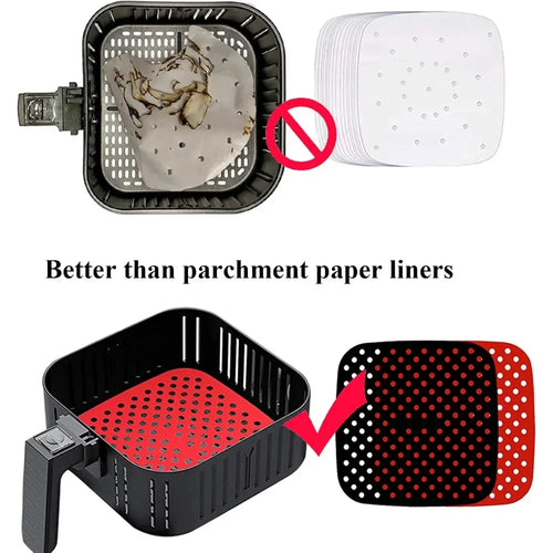 Reusable Air Fryer Liners | Non-Stick Silicone Basket Liner for 5QT & Larger | Dishwasher Safe Parchment Paper Replacement