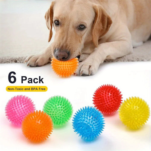 6 pack non-toxic spikey dog toy balls for aggressive chewers and teething puppies